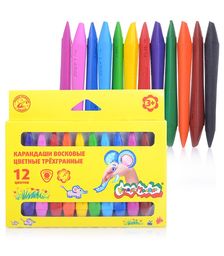 Карандаши восковые 12 цветов, двусторонние, трехгранные