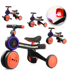 Велосипед-трансформер детский 3в1, свет/звук/дым, красный