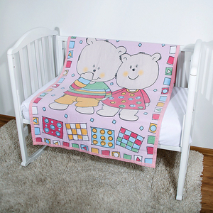 Одеяло байковое, 100% х/б, оверлок, 100х140 ''Два медведя'', цвет розовый, Baby Nice
