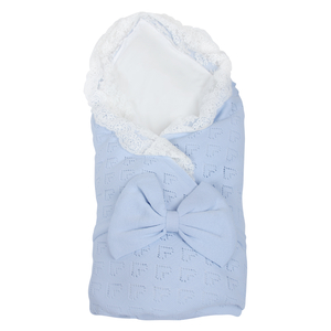 Комплект на выписку 4 предм"Сердечки"(одеяло 90*90 вязаноеодеяло утеплбязьуголок кулирпояс) Голубой Эдельвейс