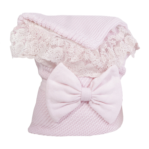 Комплект на выписку 4 предм (одеяло 90*90 вязаное одеяло утепл бязь уголок кулир пояс) Розовый Эдельвейс